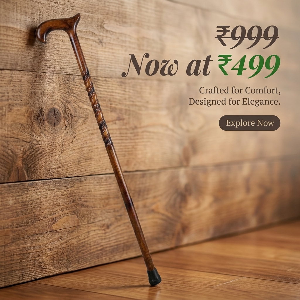 Lifestyle Helpmate Facebook ad: Wooden Walking Cane With Twisted Carved Handle And Rubber…