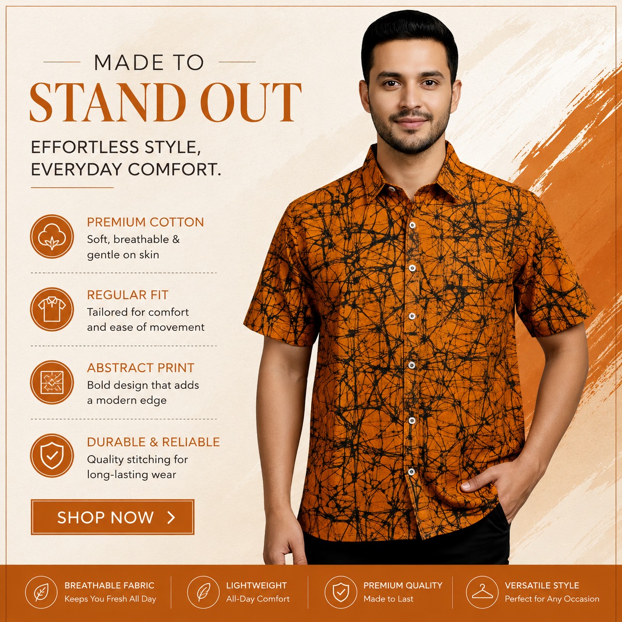Sarko Facebook ad: Buy Orange Abstract Print Shirt Today