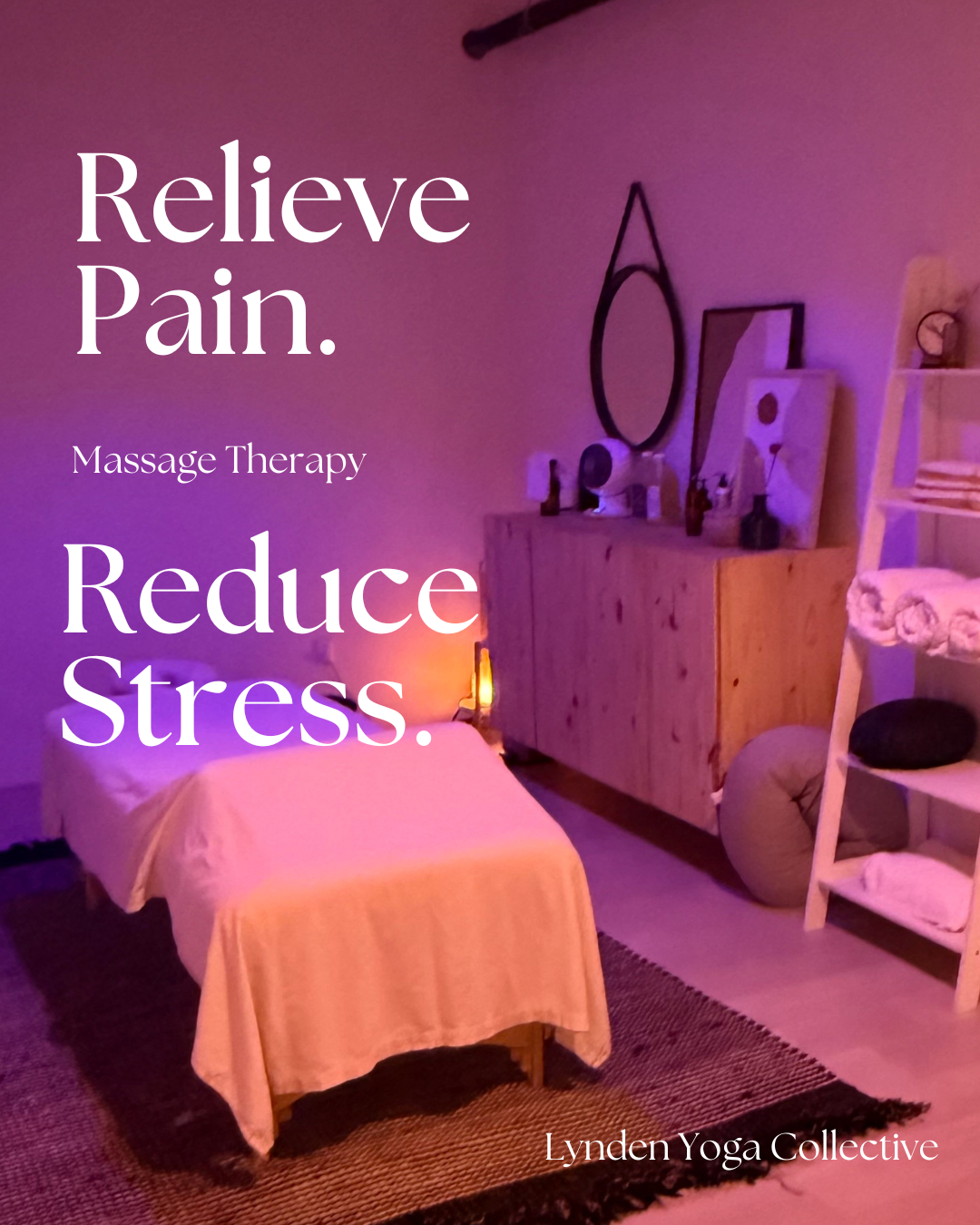 Lynden Yoga Collective Facebook ad: Pain and stress don’t resolve on their own.