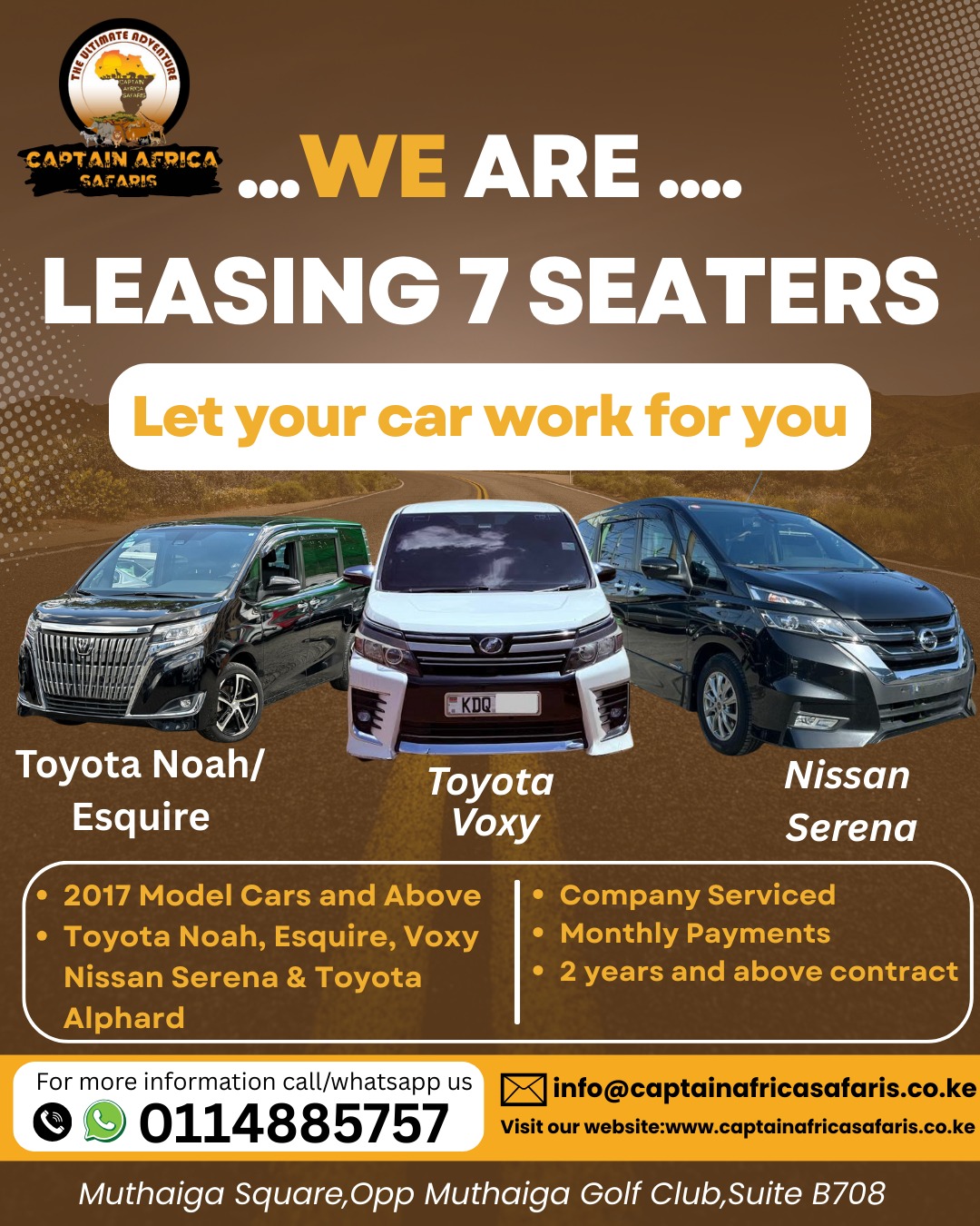 Captain Africa Safaris Facebook ad: Car Leasing 7 Seaters