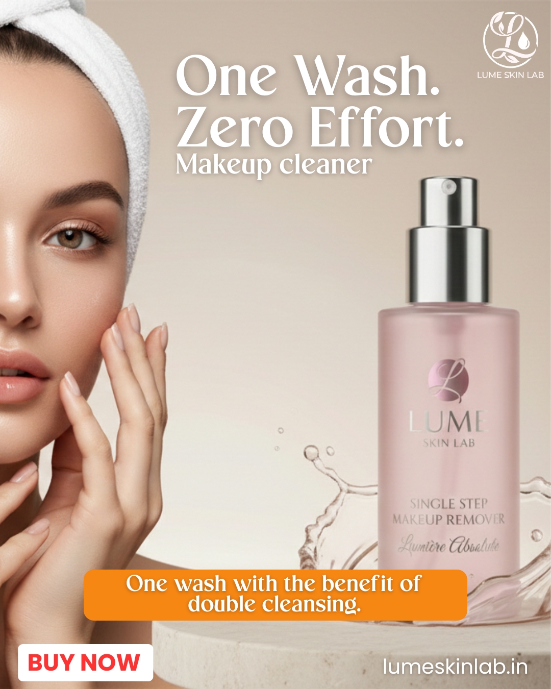Lume Skin Lab Facebook ad: One Wash. Zero Effort. One wash with the benefit of double…