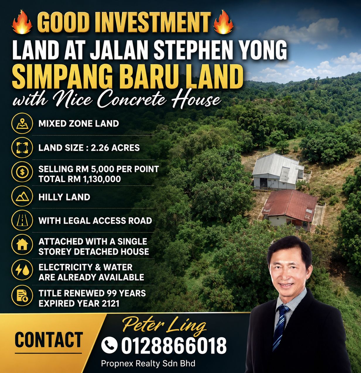Peter Ling Facebook ad: Good Investment Land at Jalan Stephen Yong Simpang Baru…