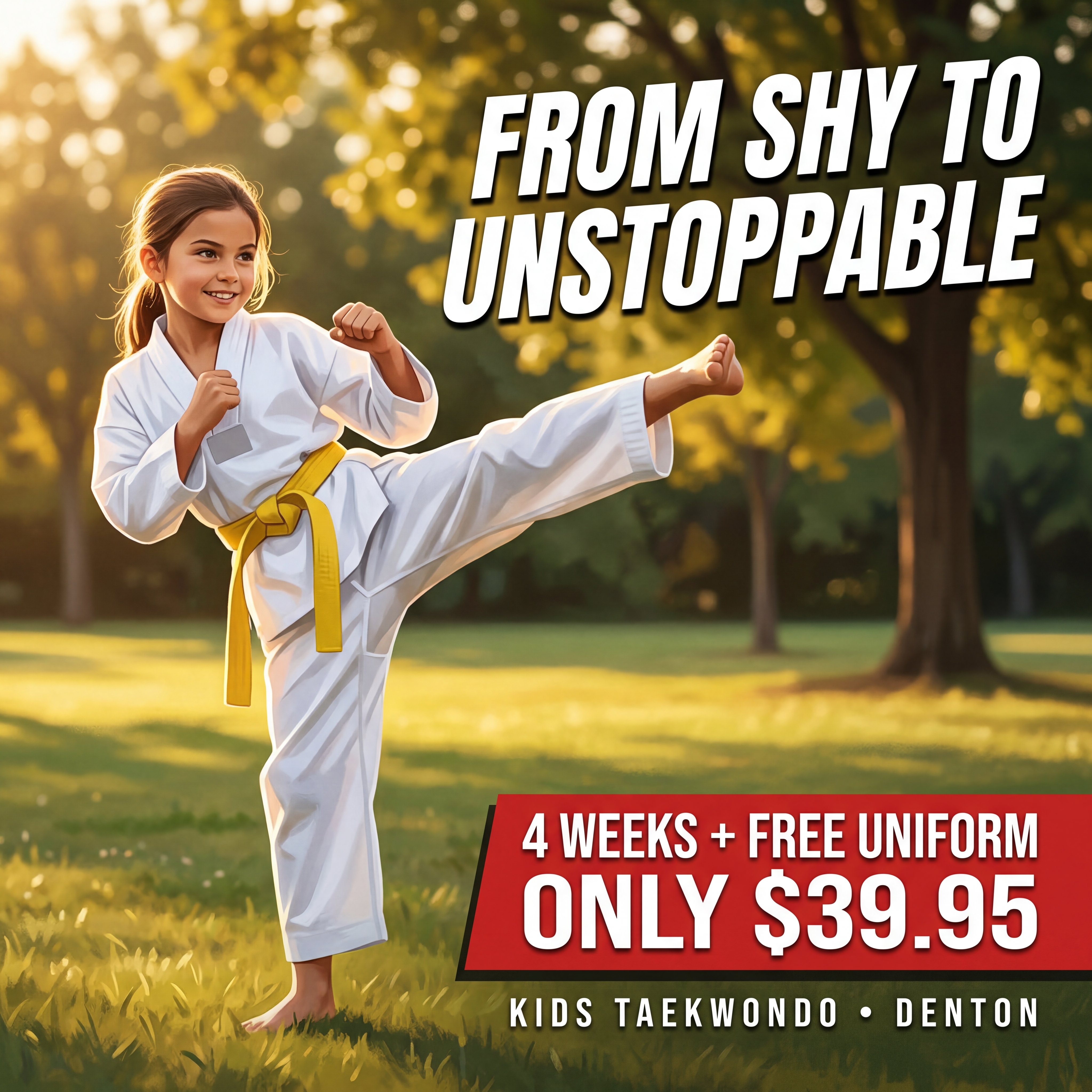 KIT Taekwondo Facebook ad: 4 Weeks + FREE Uniform, Only $39.95