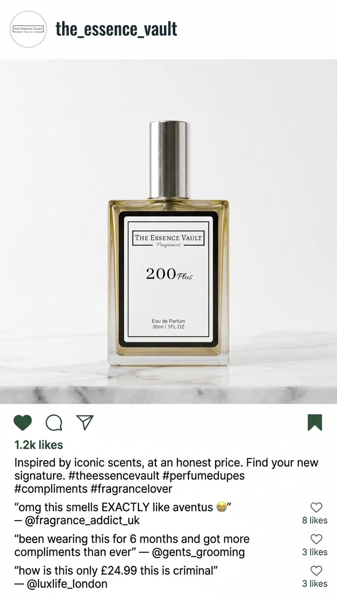 The Essence Vault Facebook ad from Mar 24, 2026