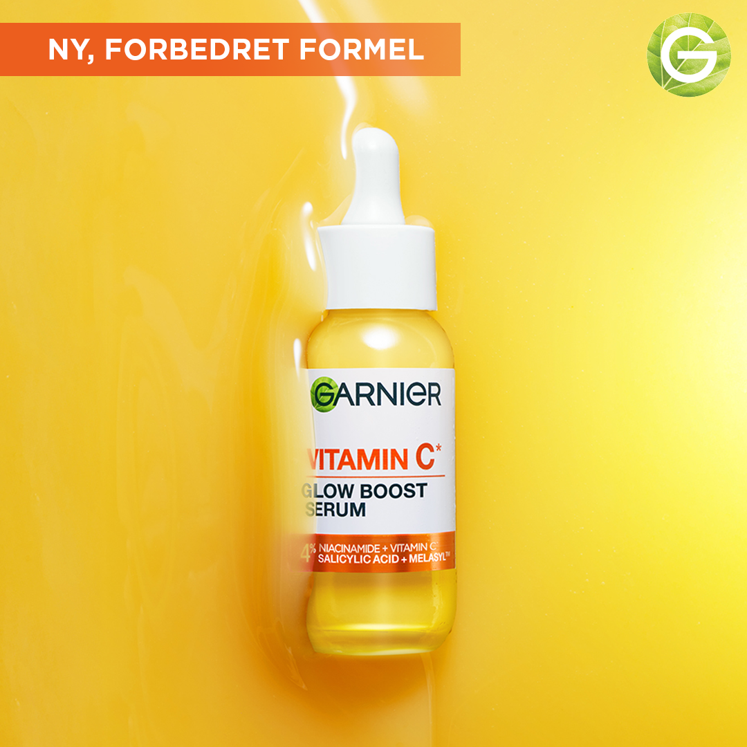 Garnier Facebook ad: Boost dit GLOW med vores forbedrede Vitamin C*-serum…