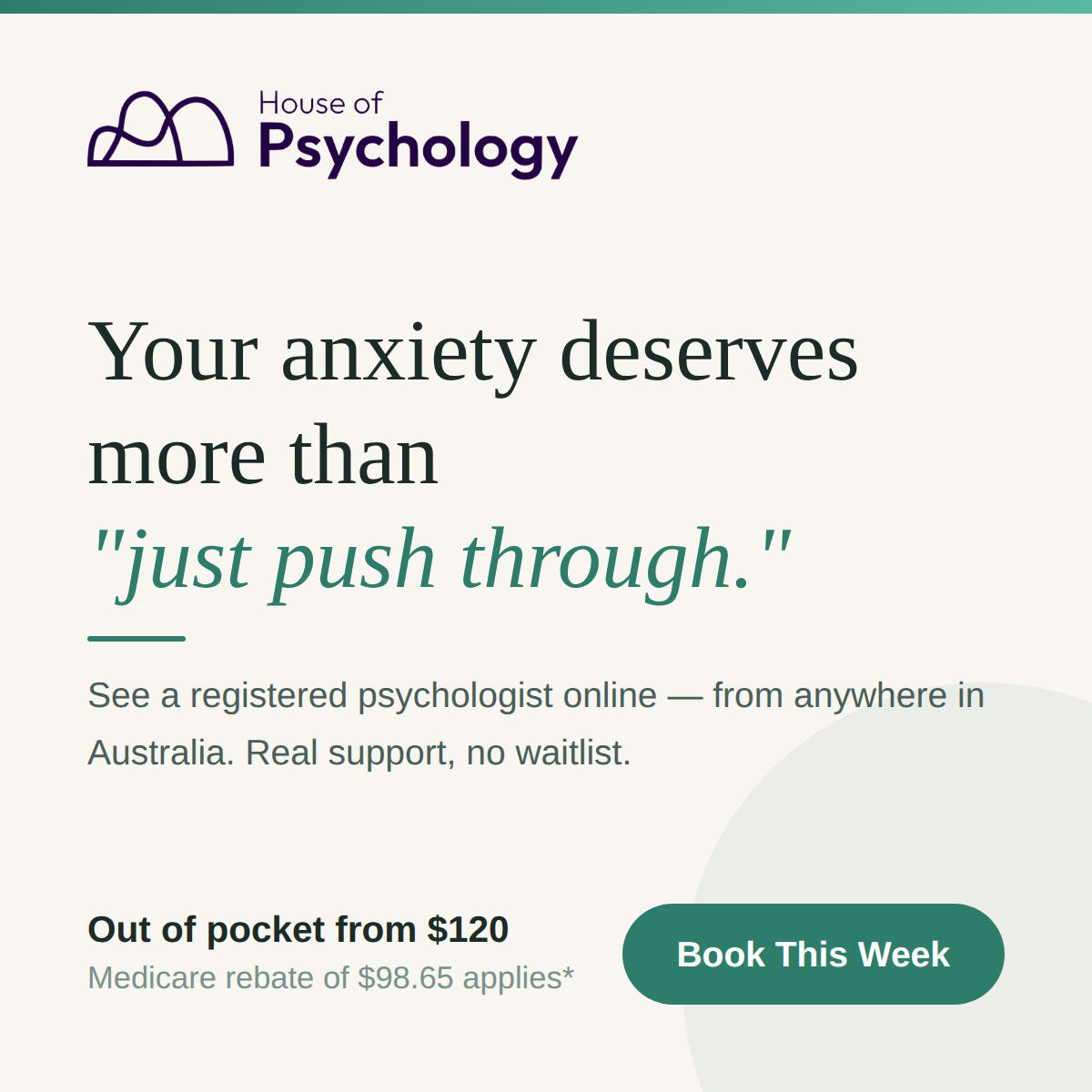 House of Psychology Facebook ad: See a psychologist this week