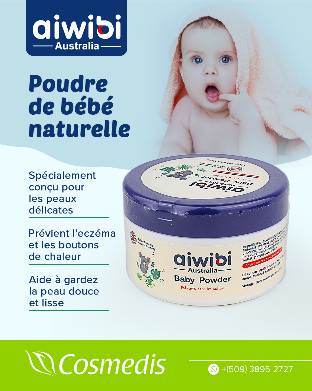 Aiwibi Haiti Facebook ad: Poudre de Bébé Aiwibi, Douceur & Protection…