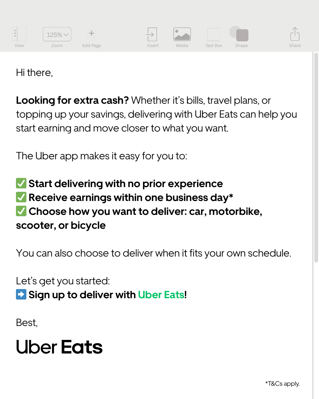 Uber Eats Facebook ad