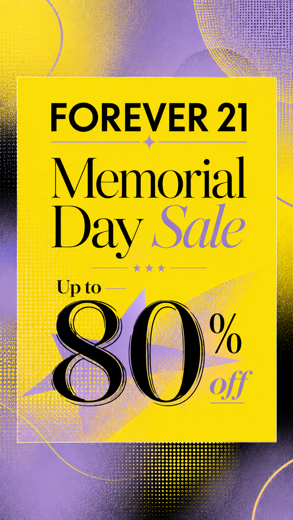 Forever 21 Facebook ad: Memorial Day Sale: Up to 80% Off