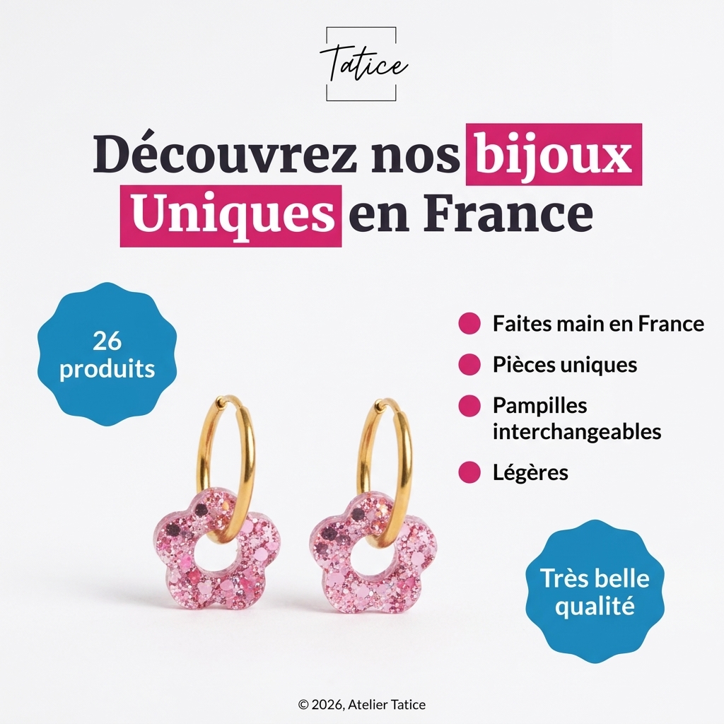 Atelier Tatice Facebook ad: Bijoux uniques faits main en France