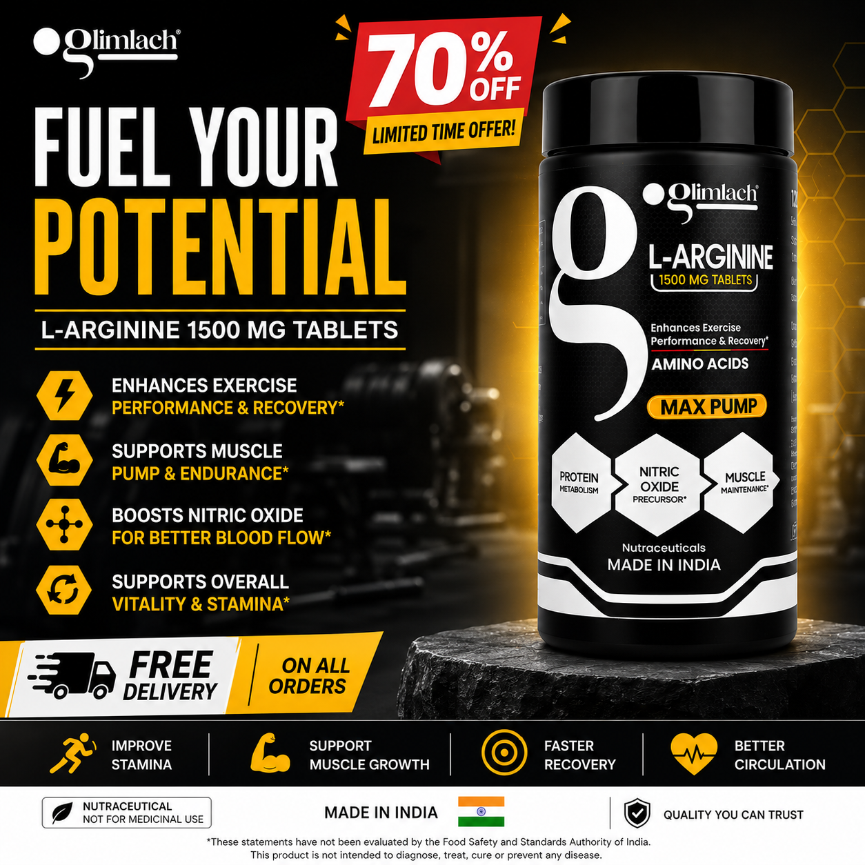 Glimlach Facebook ad: Build Strength With L-Arginine