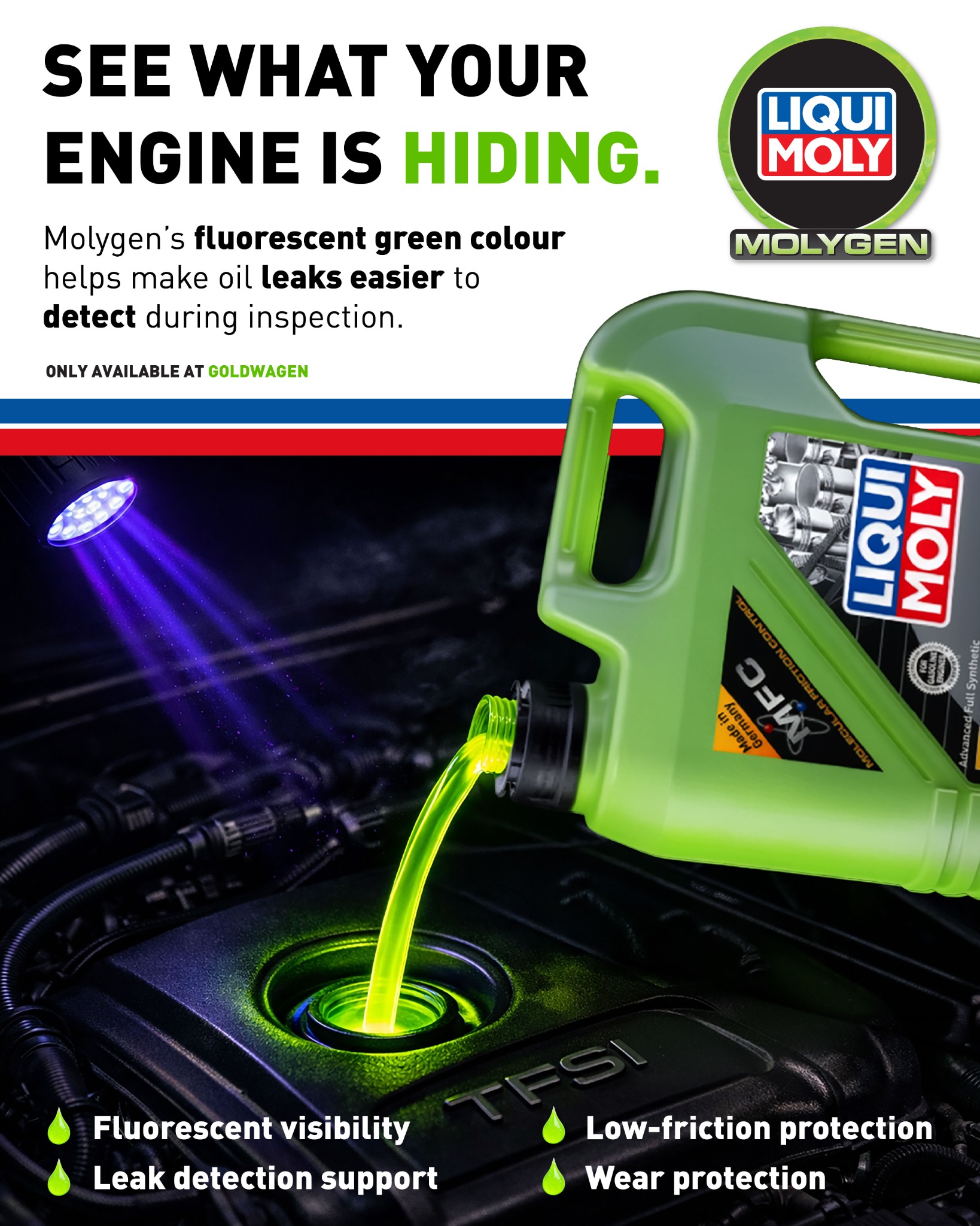 LIQUI MOLY Facebook ad: Advanced Protection With Fluorescent Visibility