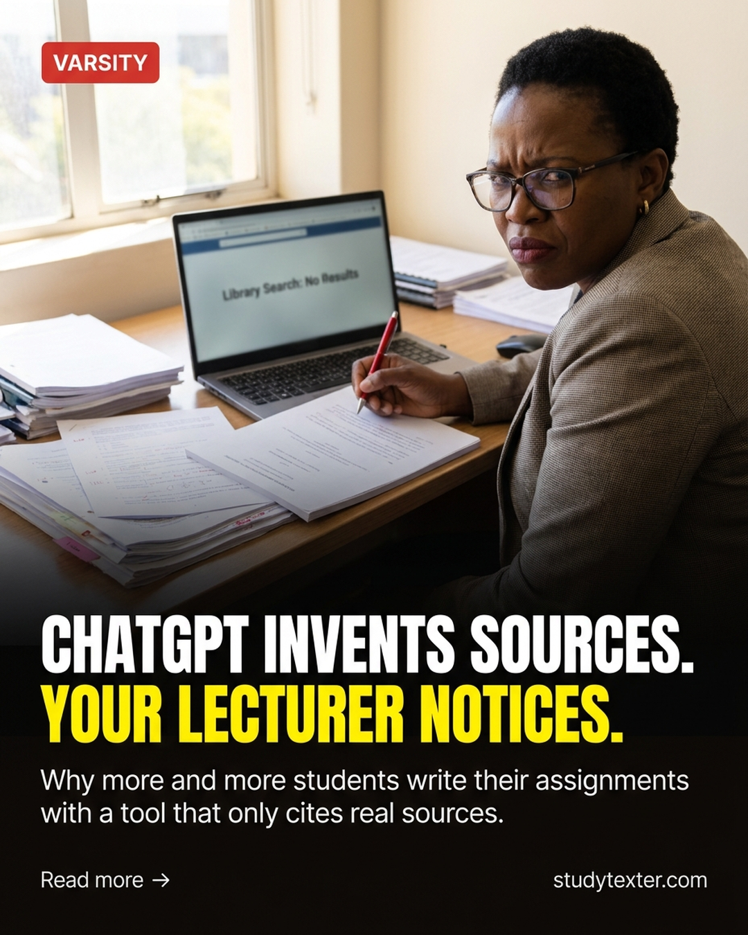 StudyTexter.com Facebook ad: Real sources. Every single one.