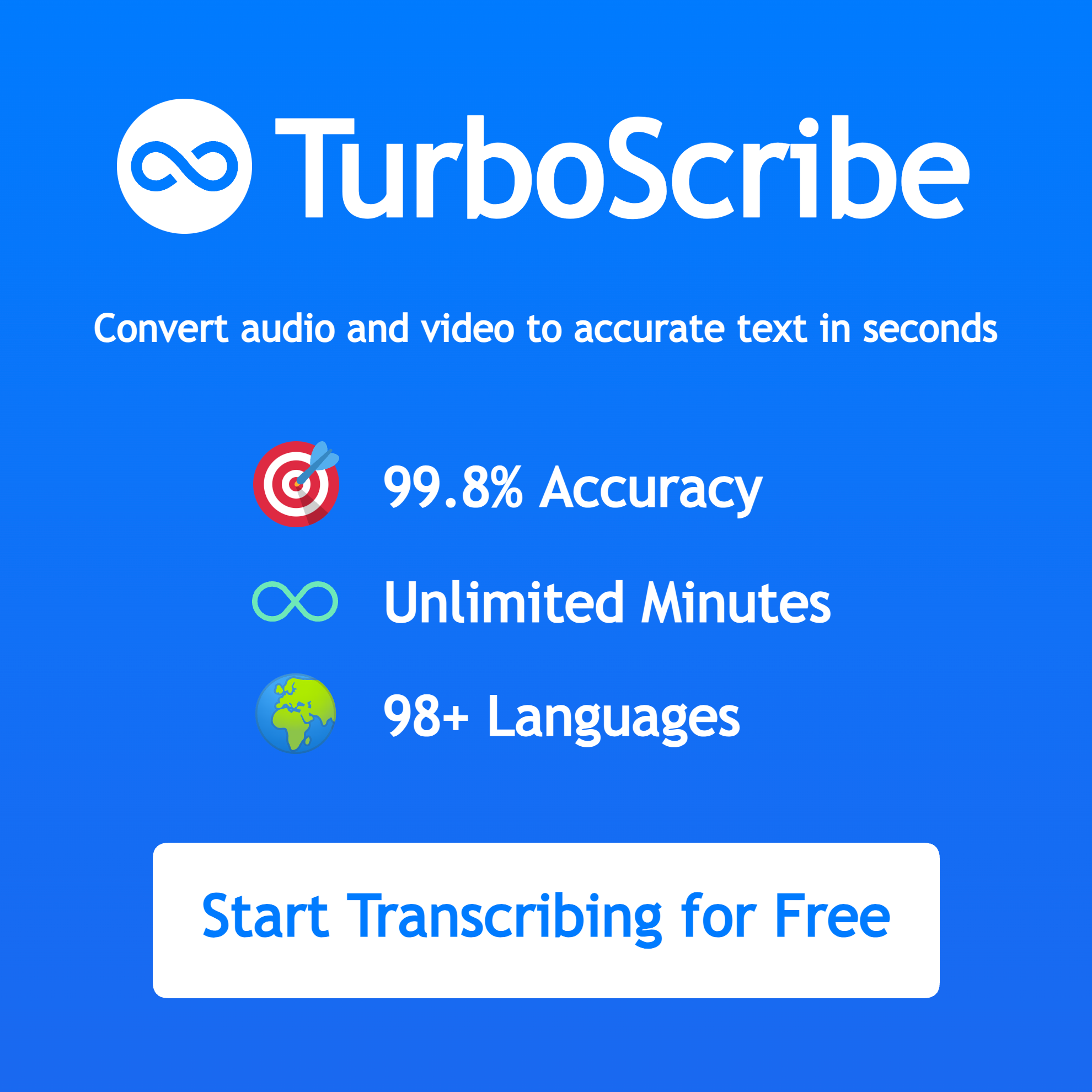 TurboScribe Facebook ad: Transcribe Audio and Video to Text