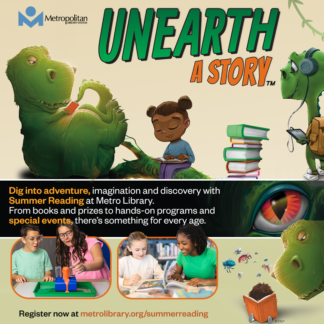 Metropolitan Library System Facebook ad: Unearth a summer of discovery, art & adventure…
