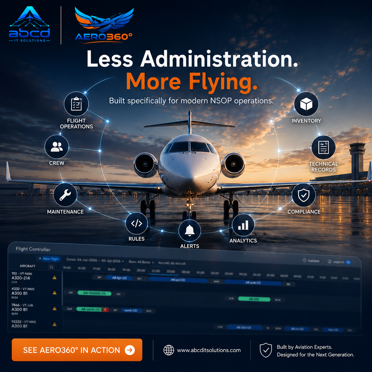 ABCD-IT-Solutions Facebook ad: Spend Less Time Managing. More Time Flying.