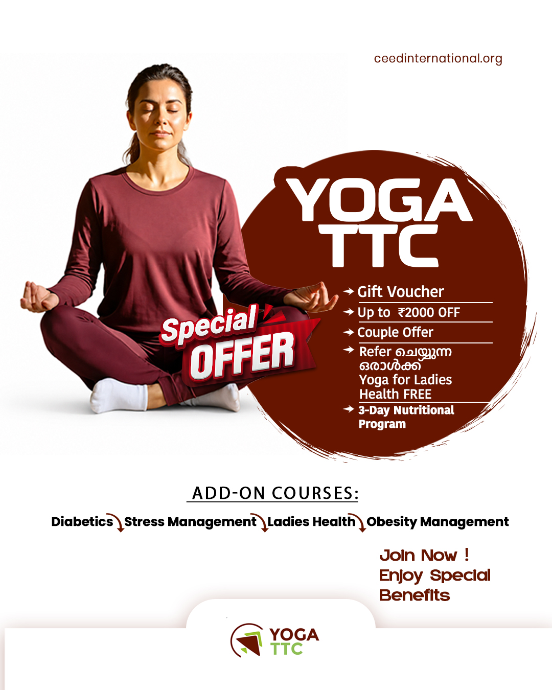 CEED YOGA Facebook ad: YOGA TTC, SPECIAL OFFER