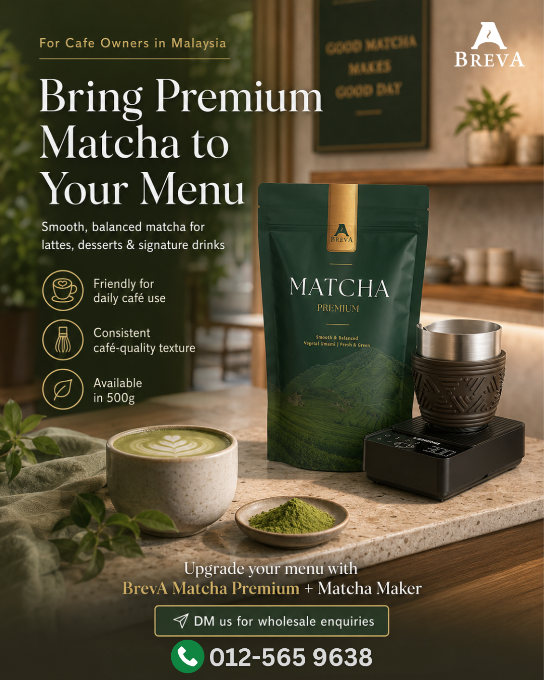 Golden Choice F&B Facebook ad: PM BrevA Matcha wholesale info
