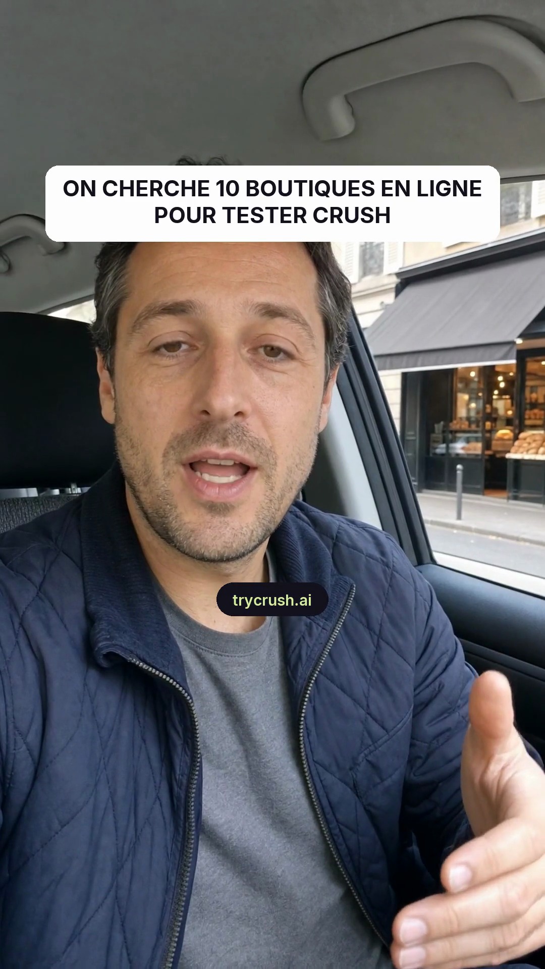 trycrush.ai Facebook ad: On cherche 10 propriétaires de boutiques en ligne
