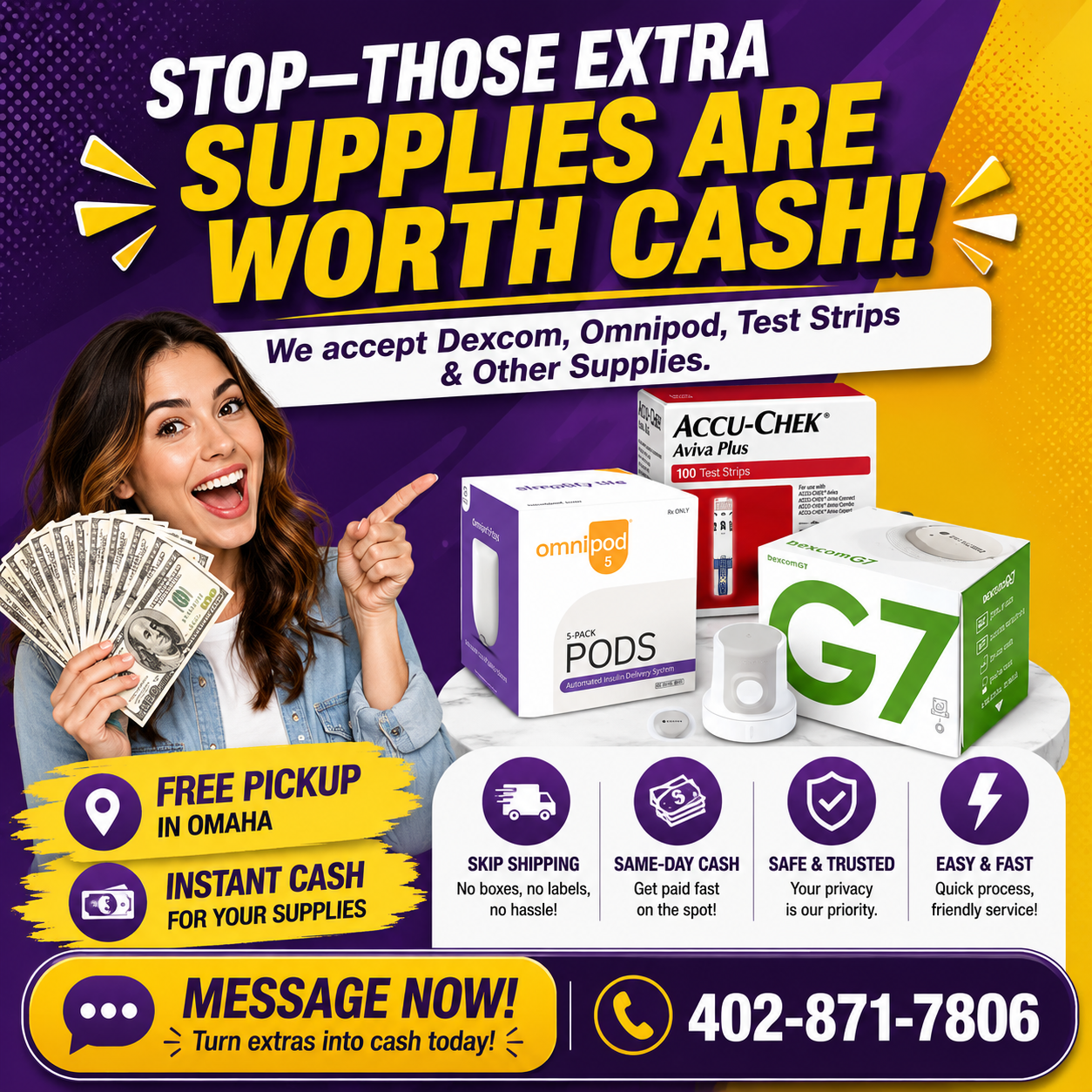 Unlimited Venture Diabetic Supply Facebook ad: Get Paid On The Spot