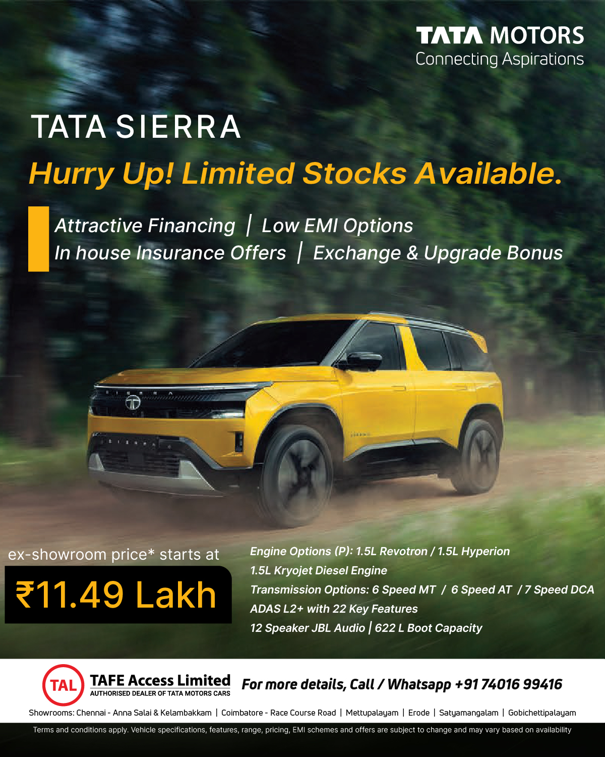 TAFE Access TATA Facebook ad: The Icon Returns. Book Your Tata Sierra Today.