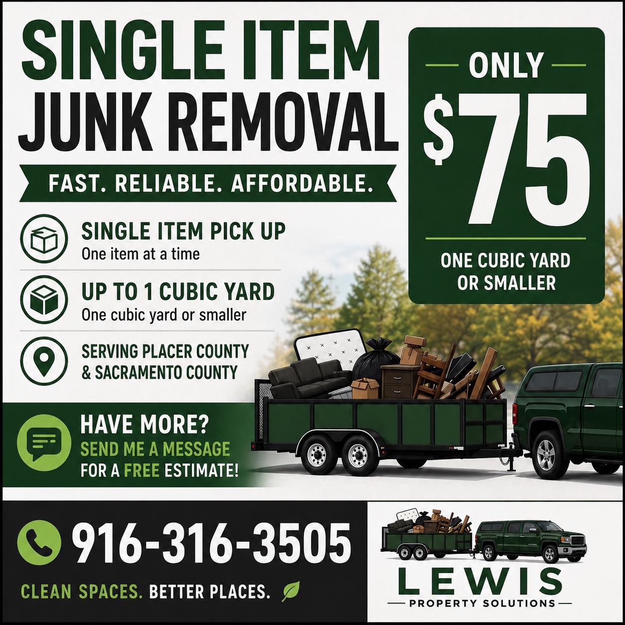 Lewis Property Solutions Facebook ad: SINGLE ITEM JUNK REMOVAL SPECIAL
