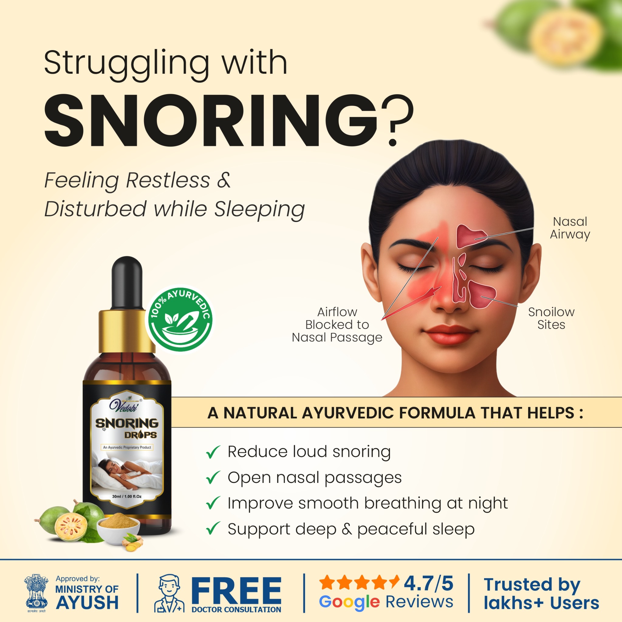 Vedobi India Facebook ad: Gentle Ayurvedic Support for Calmer Nights