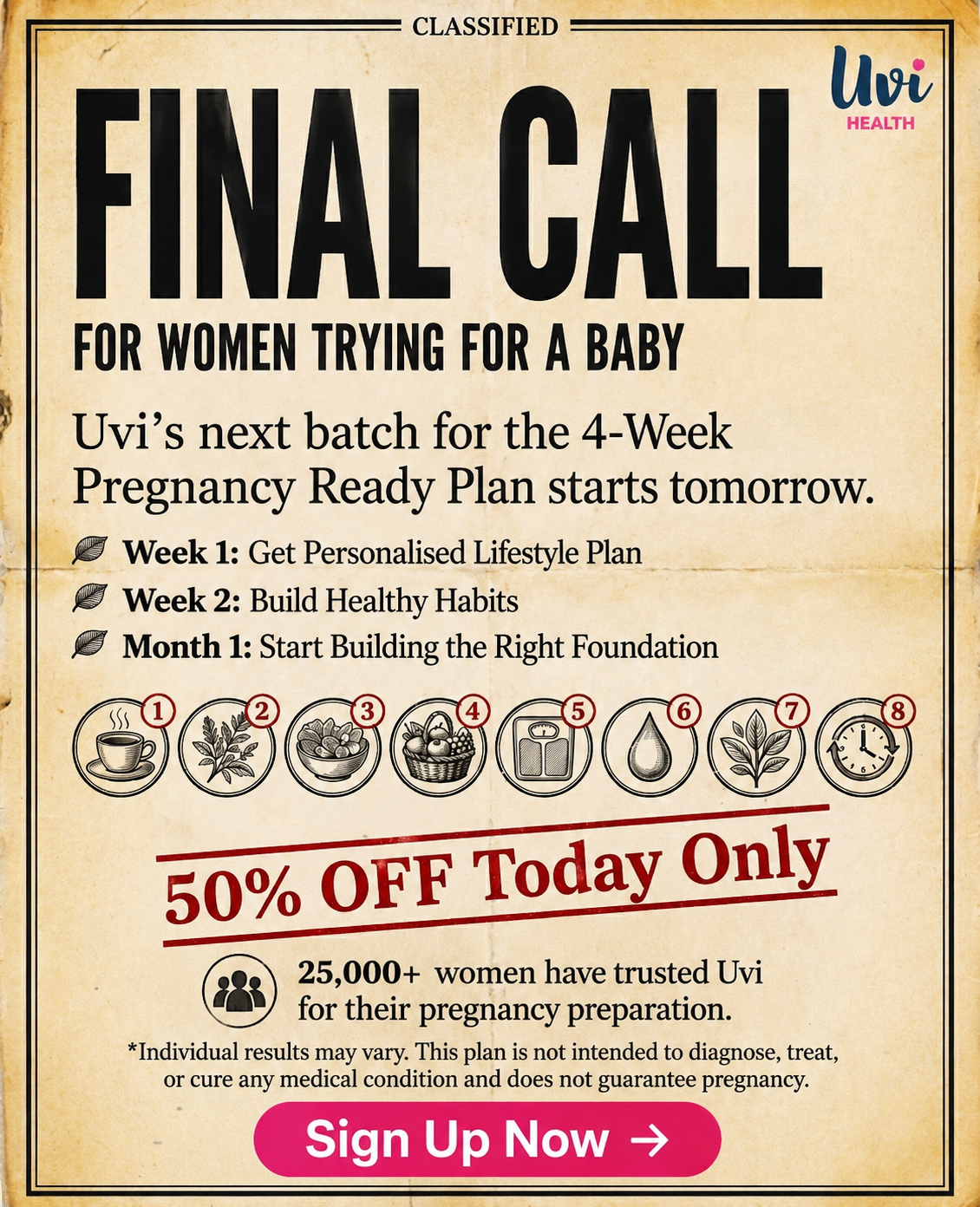 Uvi Health Facebook ad: Join Uvi's Pre-Pregnancy Plan