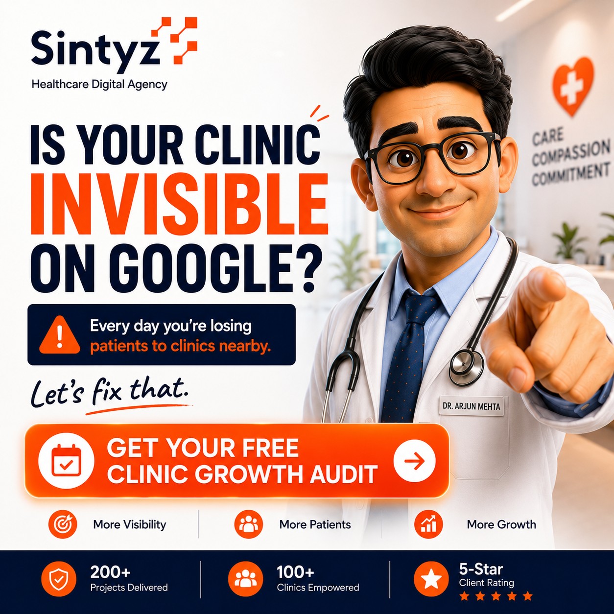 Sintyz Digital Agency Facebook ad: Is Your Clinic Invisible on Google?