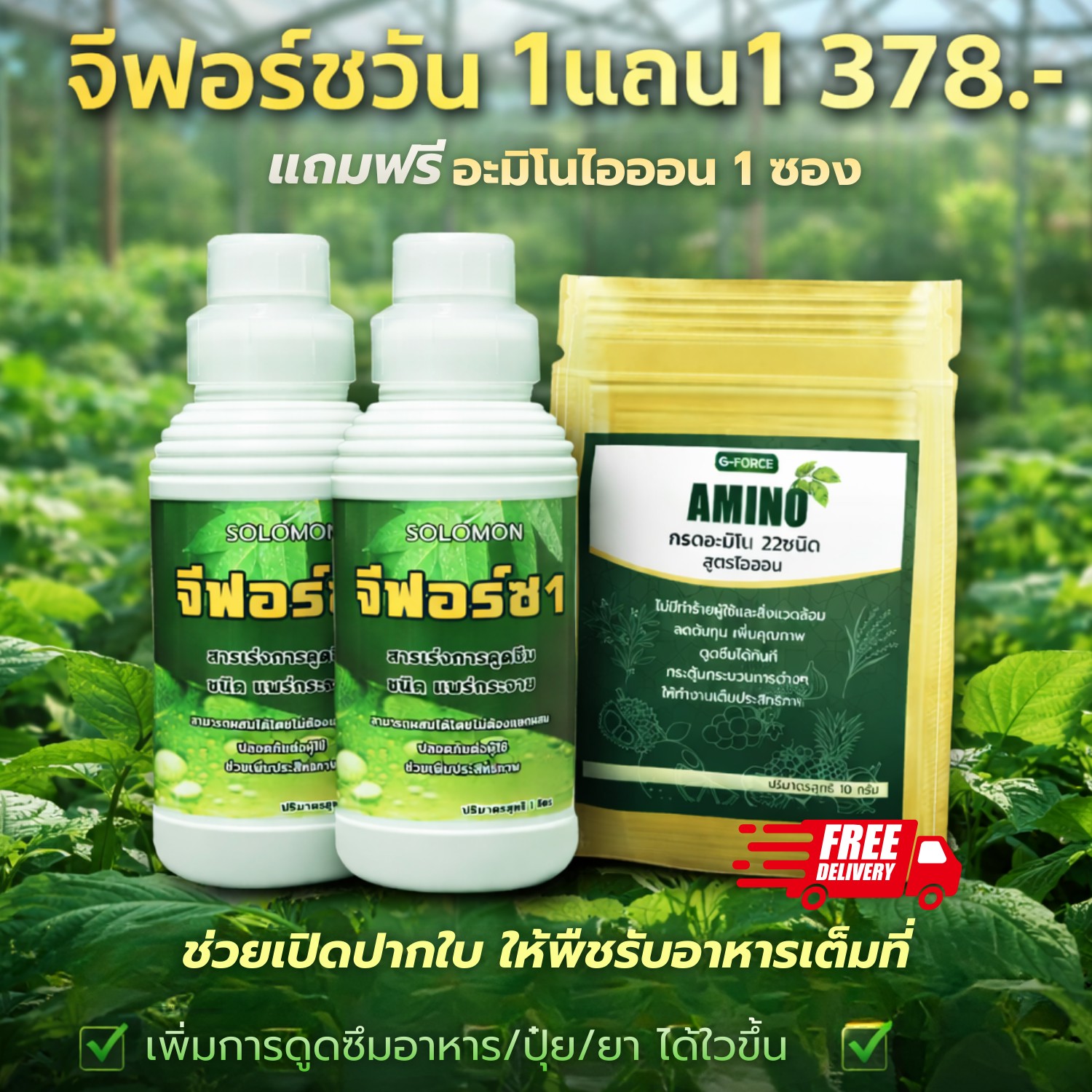 จีฟอร์ซวัน G-forceone เพิ่มประสิทธิภาพการฉีดพ่นทางใบ Facebook ad: โปร ซื้อ 1 แถม 1 วันนี้ เหลือเพียง 378.