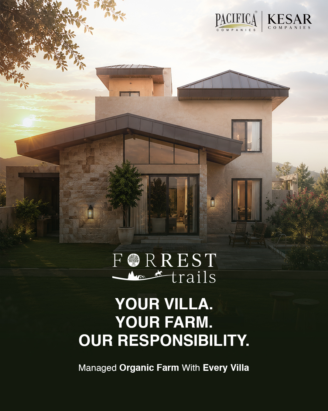 Forrest Trails by Pacifica & Kesar Companies Facebook ad: Imagine a farm-to-table lifestyle without the farm-work.