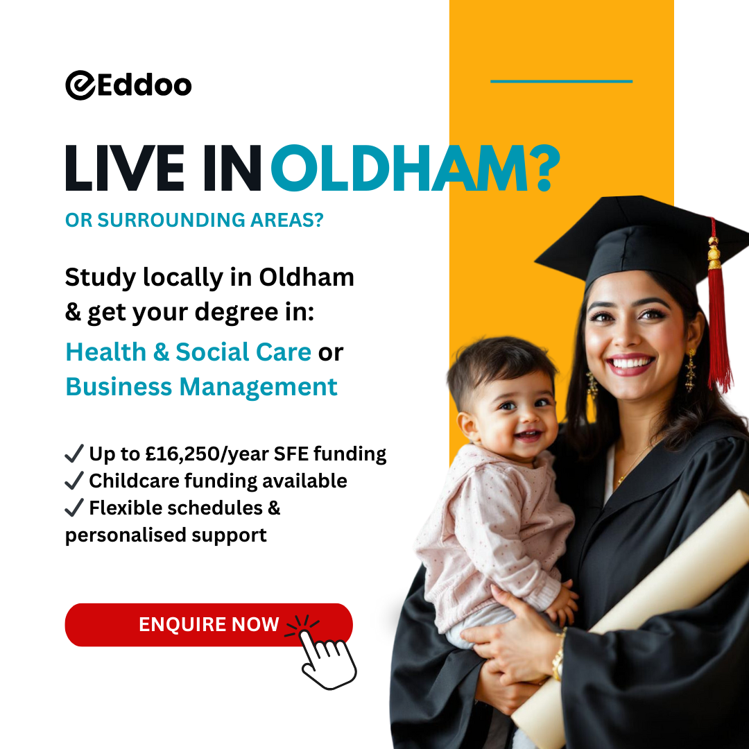Eddoo International Facebook ad: Get Your Degree in Oldham