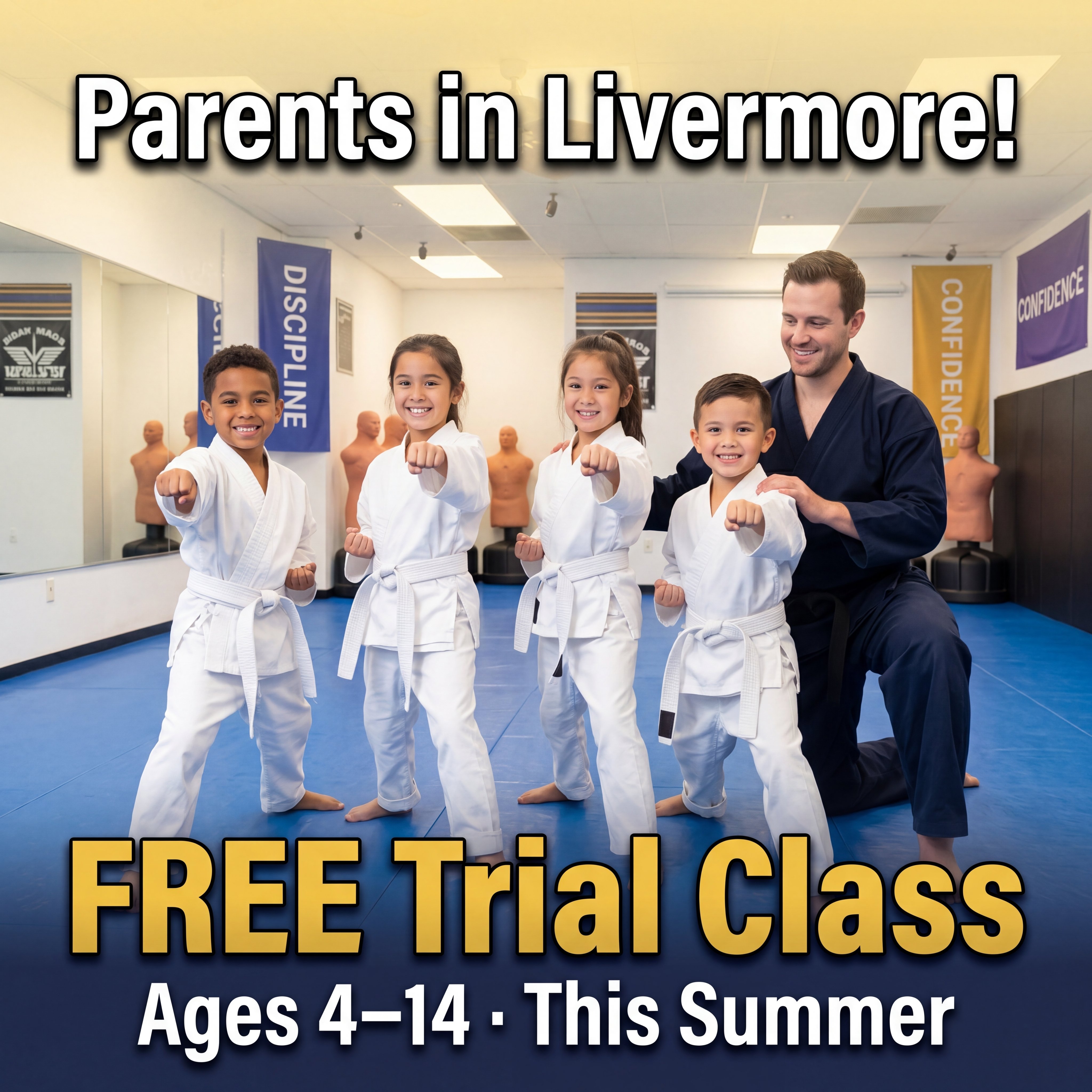 Livermore Martial Arts Academy Facebook ad: FREE Trial Class for Kids in Livermore