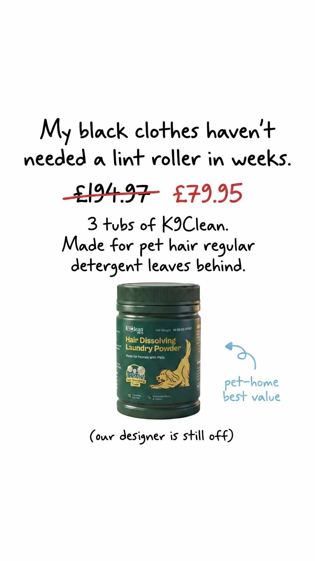 K9Clean Facebook ad: Pet Hair in Laundry? Solve It with K9Clean