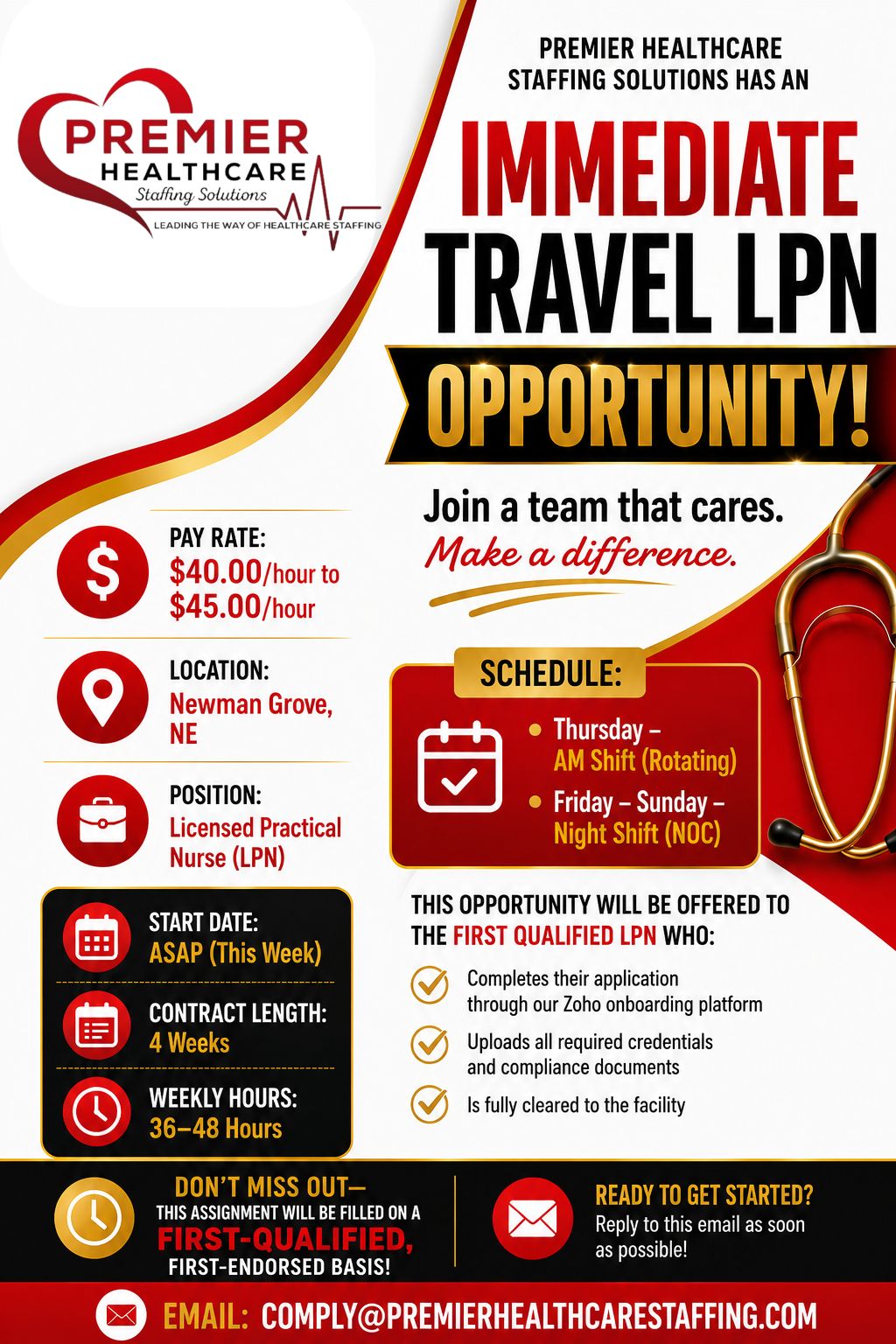 Premier Healthcare Staffing Solutions Facebook ad: NOW HIRING: An immediate LPN opportunity available in…