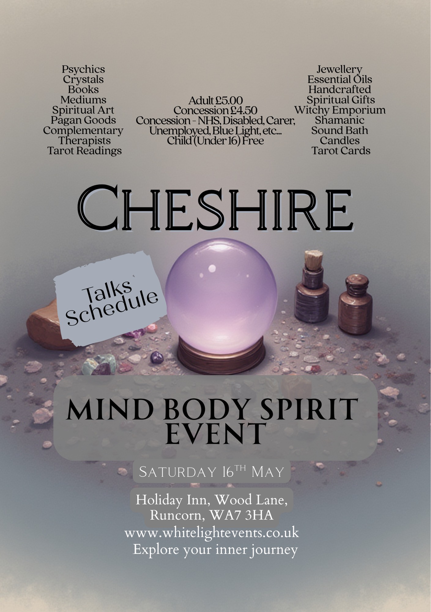 White Light Events Mind Body and Spirit Events Facebook ad: Discover an inspiring Talks Programme at the Cheshire…