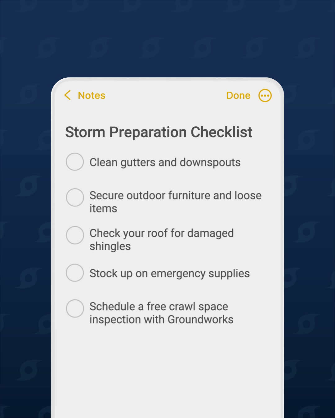 Groundworks Facebook ad: Ready for the Next Storm?
