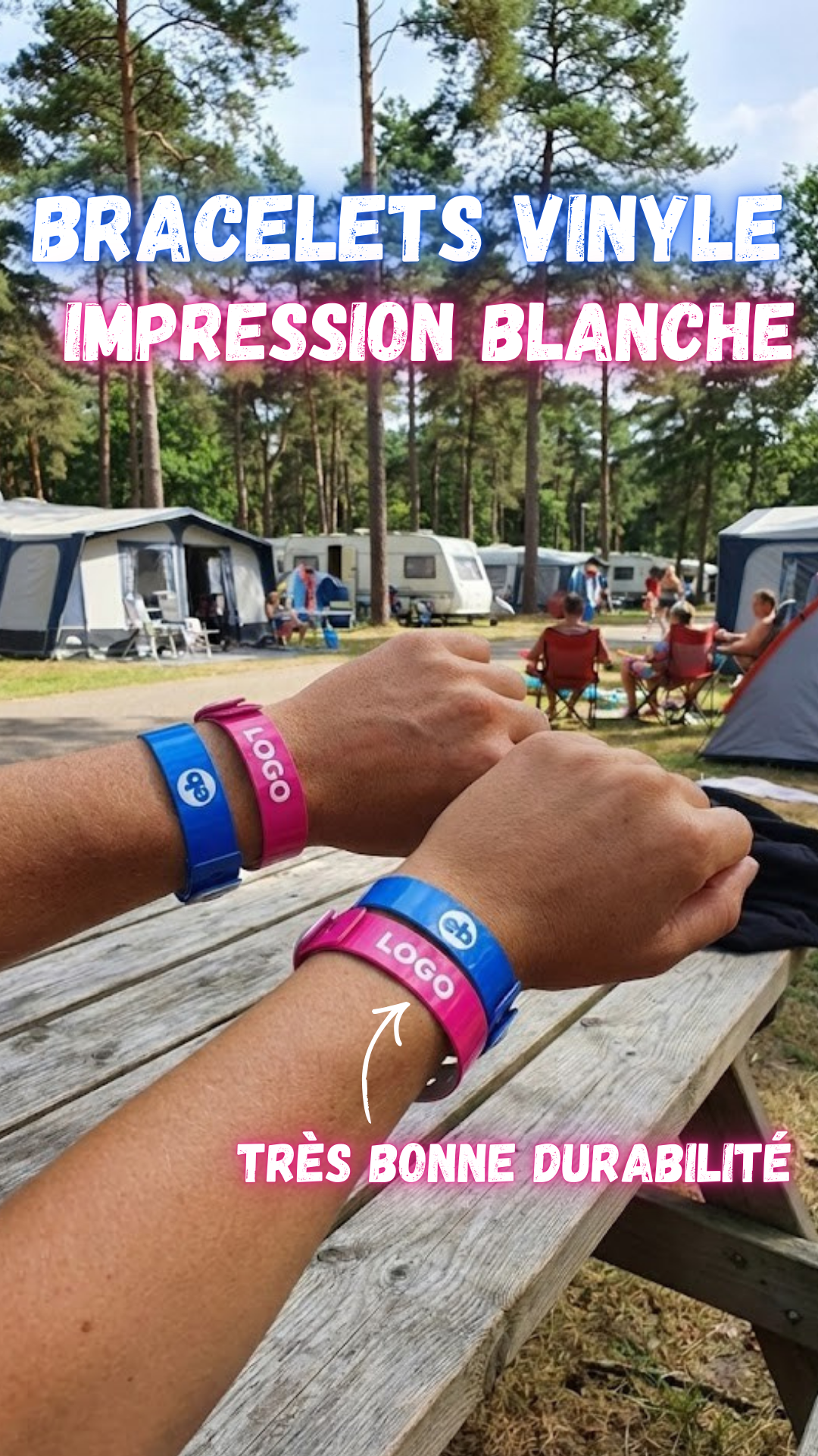 Europaband Facebook ad: Bracelets vinyles personnalisés