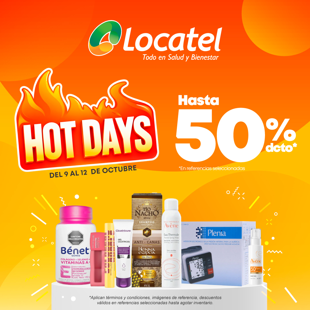 Locatel Colombia Facebook ad: ¡Hot Days cerca de ti!