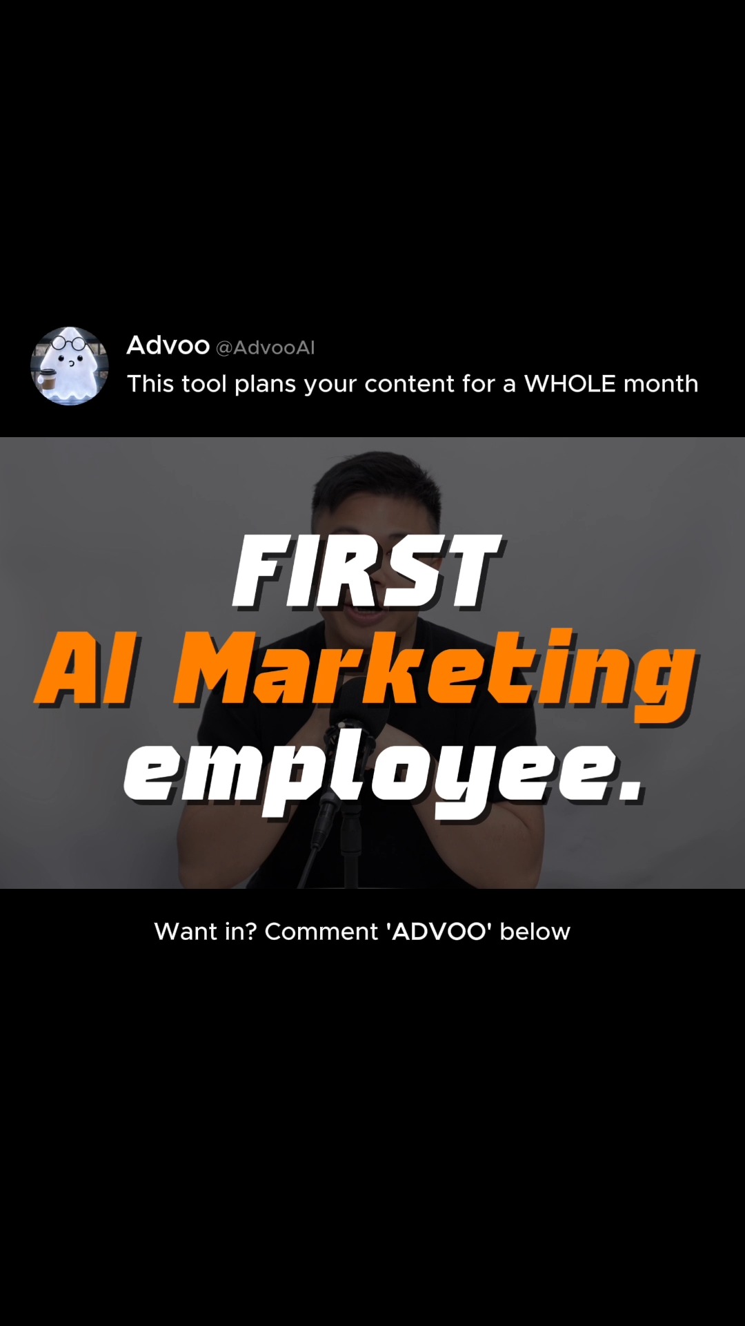 Advoo.ai Facebook ad: Want in? Comment ADVOO below and we'll DM…