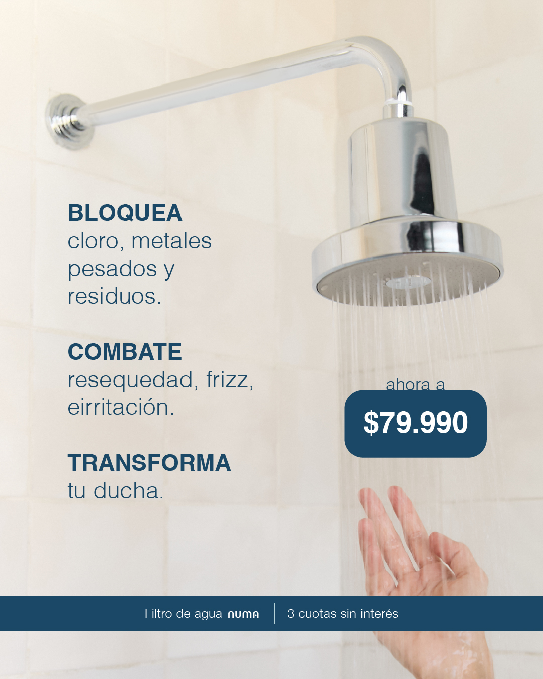 Numa Skin Facebook ad: Eliminá el sarro de tu ducha