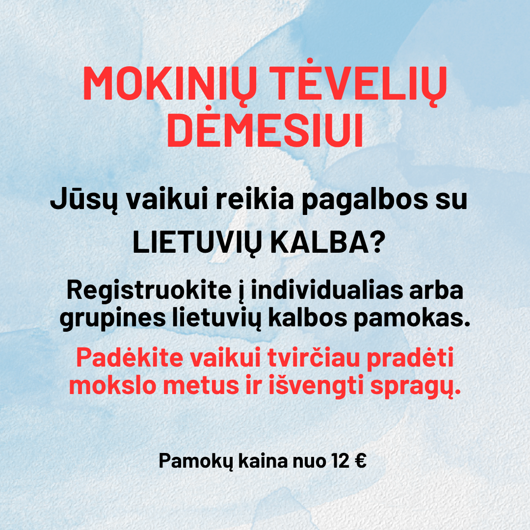 Manoklasė.online Facebook ad: Pagalba su lietuvių kalba