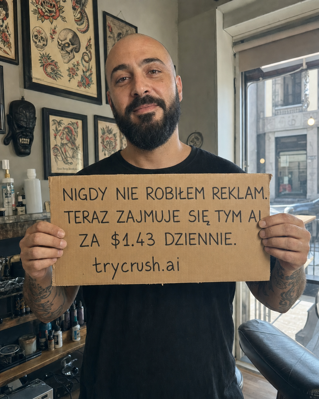 trycrush.ai Facebook ad: Nigdy nie robiłem reklam