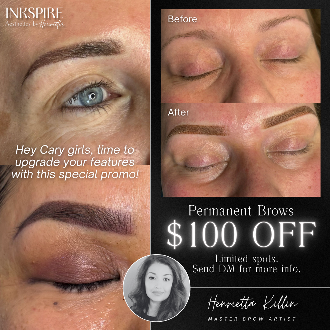 Inkspire Aesthetics Facebook ad: $100 OFF Brow Packages, Limited Time Only