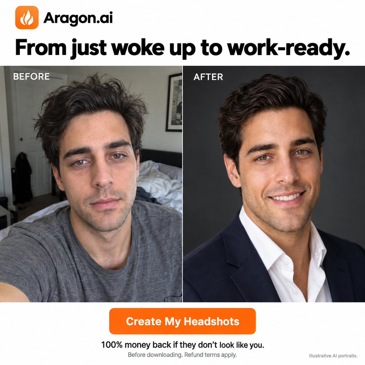 Aragon.ai Facebook ad: Realistic AI headshots in minutes