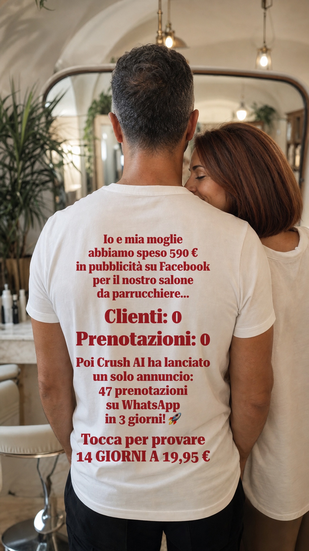 trycrush.ai Facebook ad: 590 € e 0 prenotazioni. Poi 47 in 3 giorni