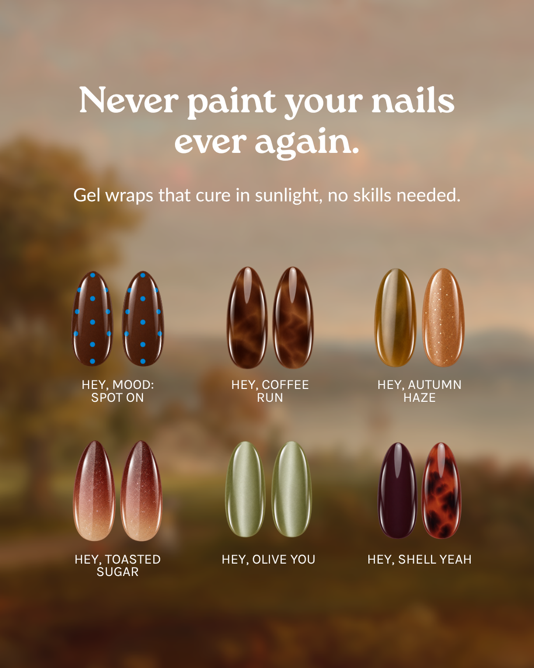 Heyhae Gel Nail Facebook ad: Gel Nails. Less Time. Less Damage.