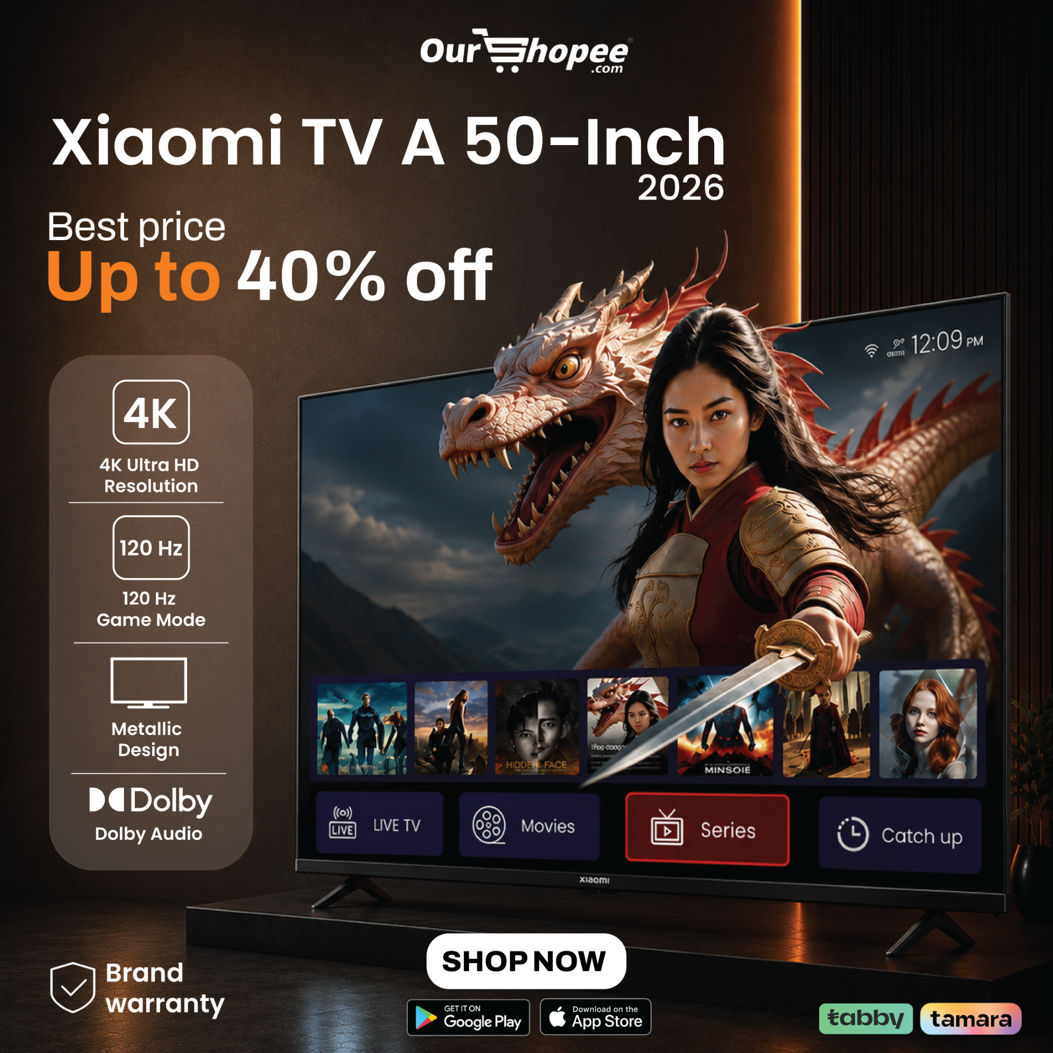 Ourshopee UAE Facebook ad: Xiaomi 4K TV From AED 949