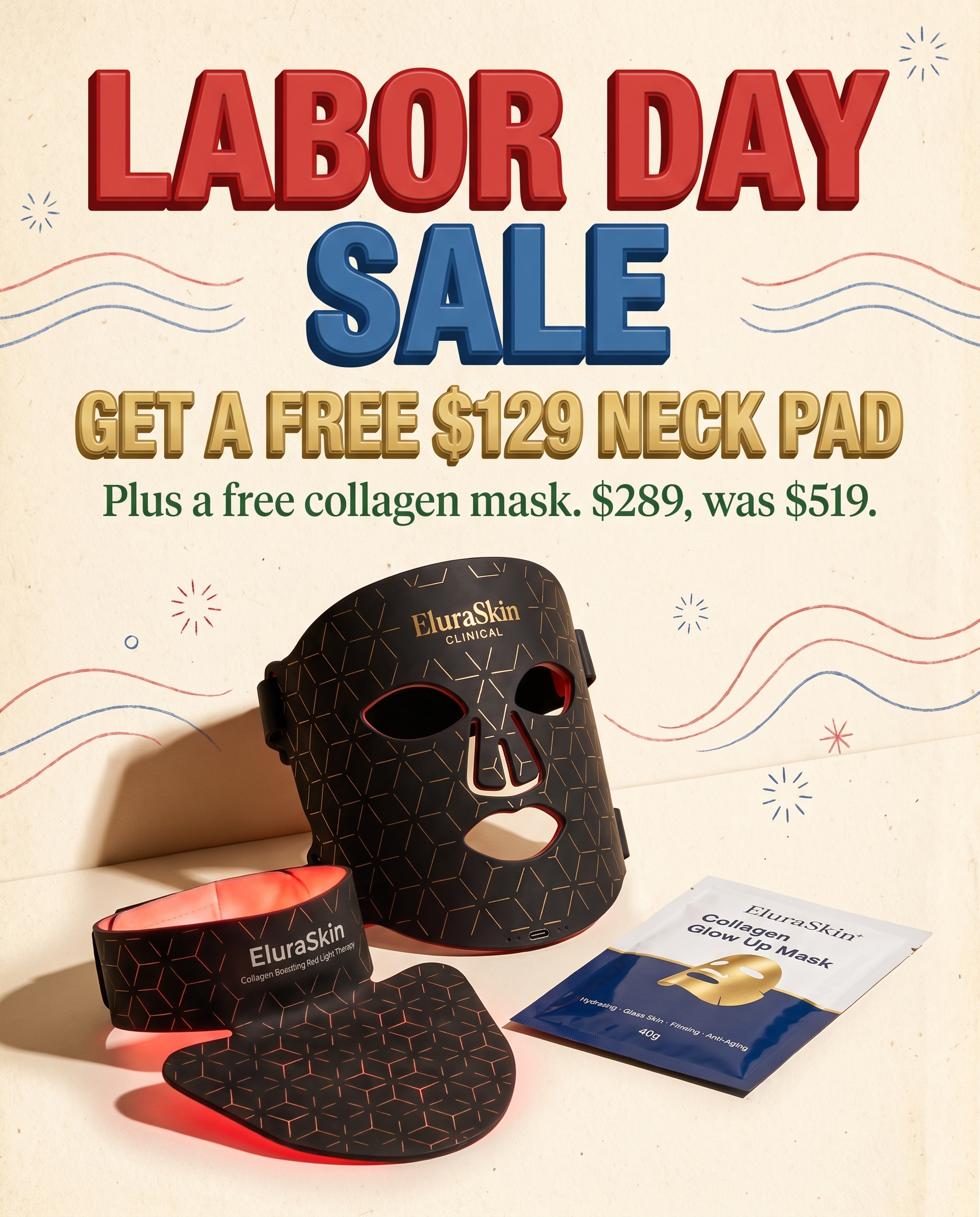 Elura Skin Facebook ad: Free $129 Neck Pad This Weekend