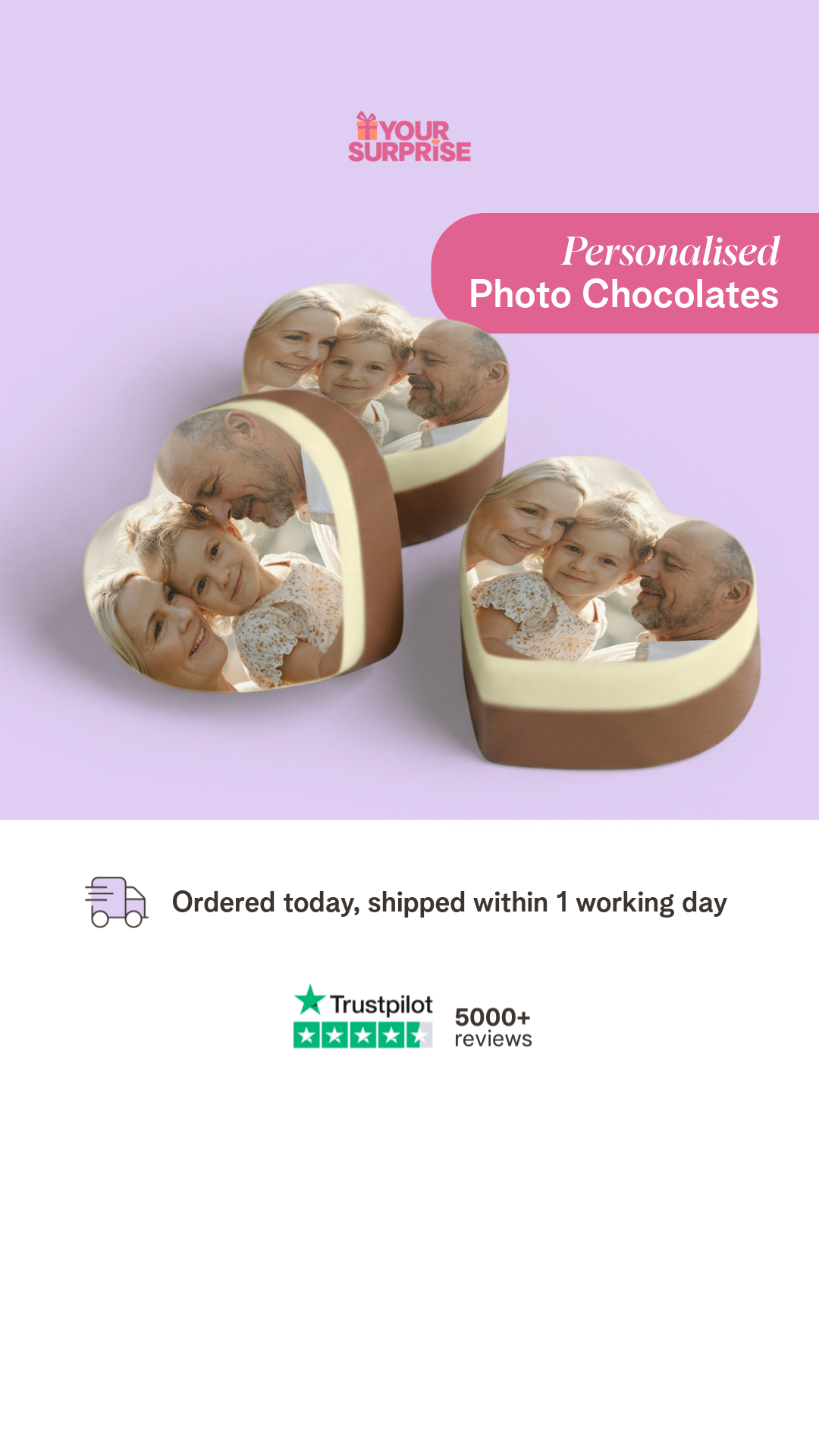 YourSurprise Facebook ad: Personalised Photo Chocolates